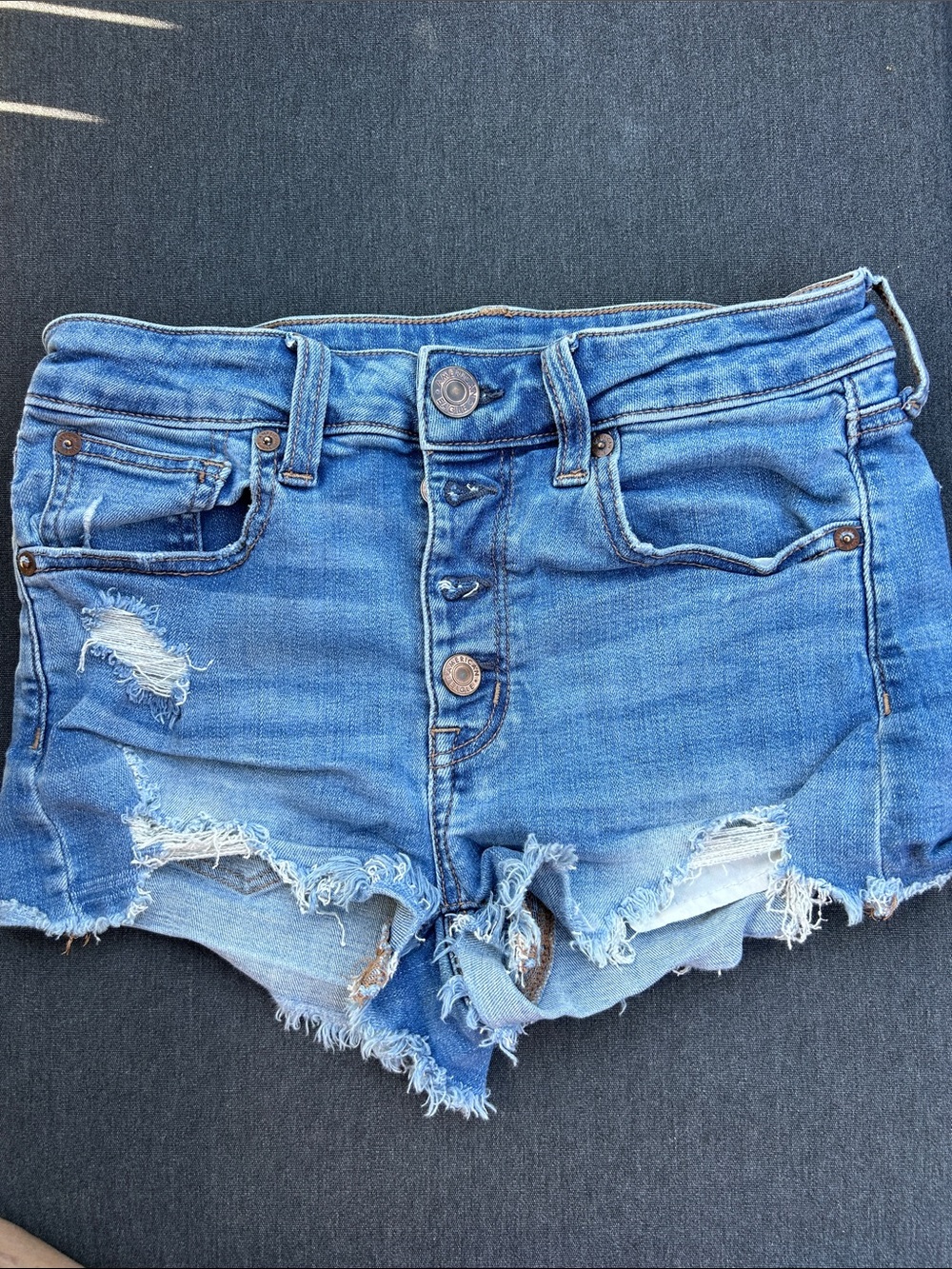 American Eagle Outfitters Washed Blue Distressed Denim Shorts